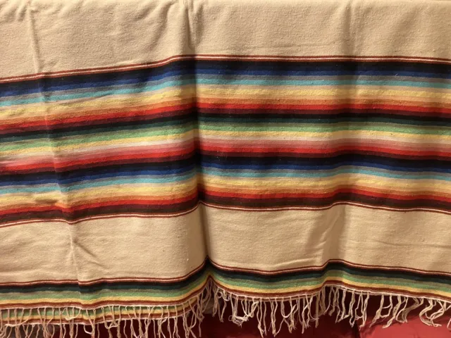 Vintage Mexican or Native American 60” x 88” Blanket Rug ~ Multi Color Stripes