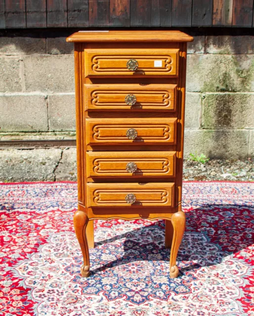 French Louis XV Style Small Carved Oak Slim Chest of 3 Drawers - (NWB47)