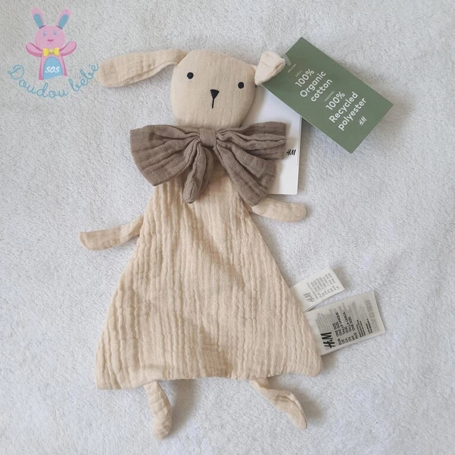 NEUF - Doudou plat Lapin lange beige écru nœud marron H&M