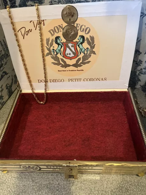 Vintage Handmade Custom Wooden Cigar Box Handbag Don Diego Lined & Lovely Chain