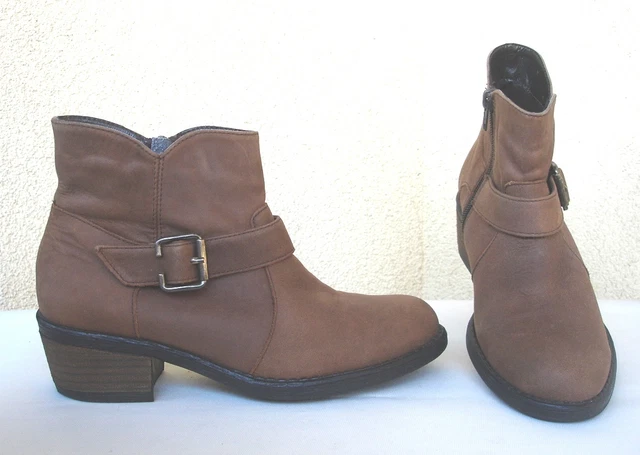 Boots Bottines Cable Cuir Velours Marron Noisette - T 37 - Ttbe