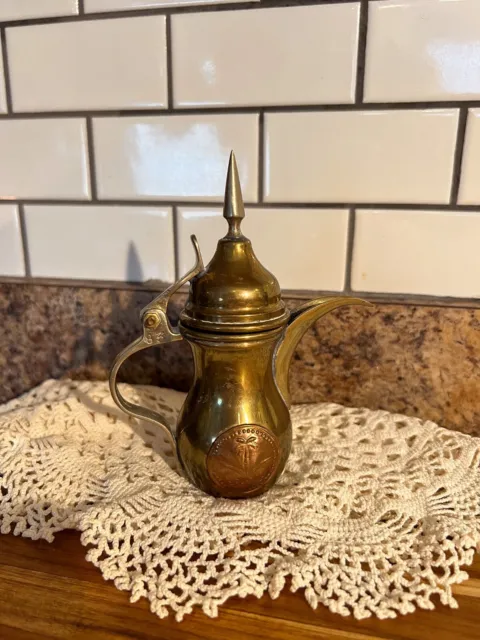 Vintage Mini Brass and Copper Dallah Middle Eastern Arabic Coffee Pot Tea Pot