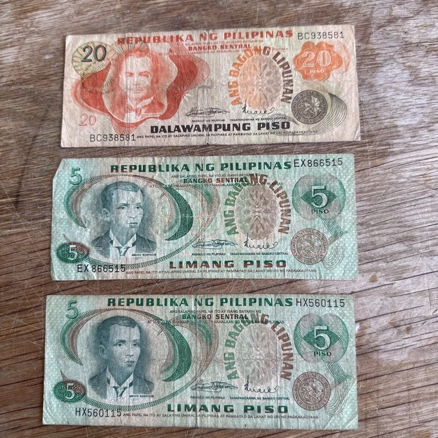 Philippines Republic Central Bank Pesos 1949 Banknote Lot Of 3