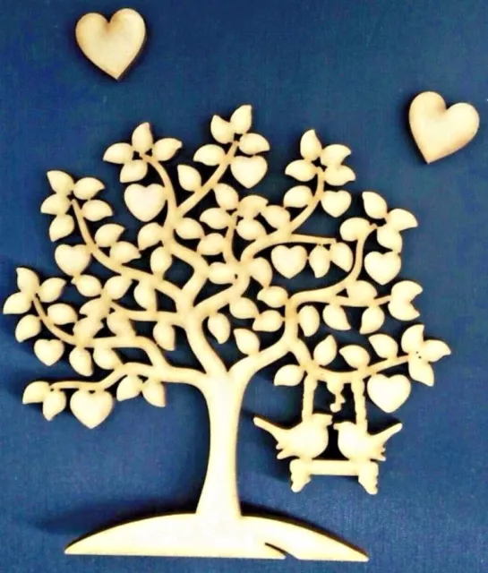 Wooden MDF Laser Cut Family  Bird Tree Shape Blank, Craft,Guestbook Free Hearts
