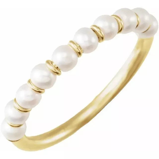 14k cultured pearl band ring , choose your color metal and your size.