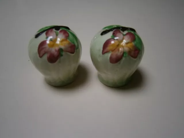 Pair Of Vintage Green Apple Blossom Carlton Ware Salt & Pepper Shakers