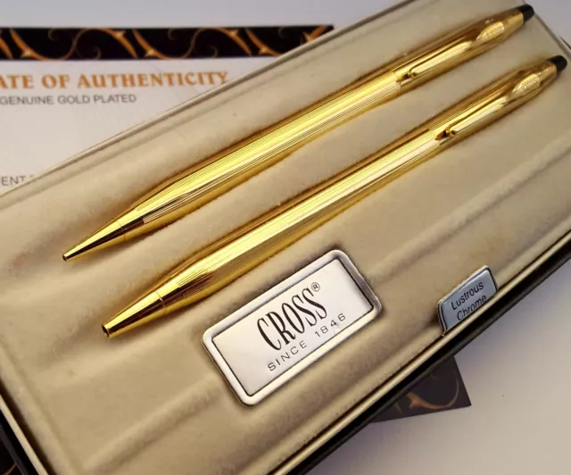 24k Gold Plated Shiny Cross Executive Ball Point Writing Pen & Pencil Set  Gift