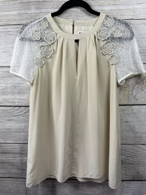 Alice by Temperley Top Womens SIze 6 Silk Beige Lace Embroidered Short Sleeve