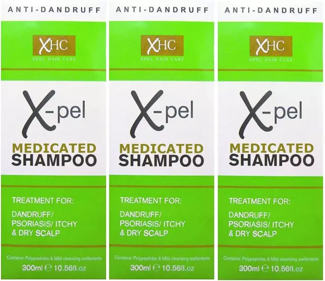 Xpel Medicated Shampoo Treatment for Dandruff Psoriasis Dry Itchy Scalp 3 x 300