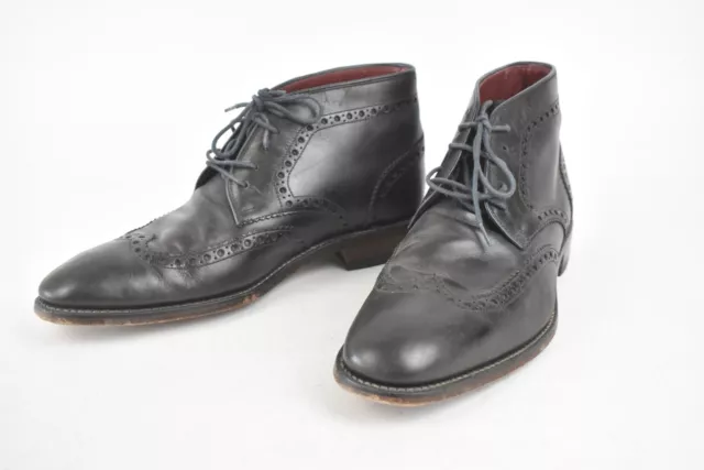 LOAKE DESIGN BLACK Leather Brogue Boots Stitching Lace Up Men's Size ...