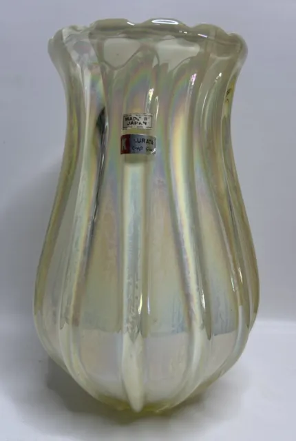 Vintage Kurata Japan - Hand Crafted Art Glass Vase - Iridescent Cased Glass