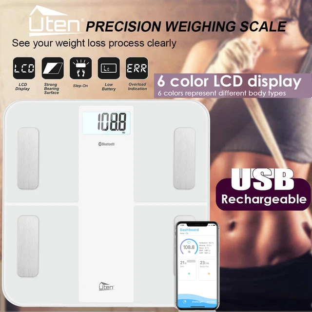 8 in 1 Digitale Personenwaage bis 180kg Beleuchtetem LCD Display Waage Badwaage