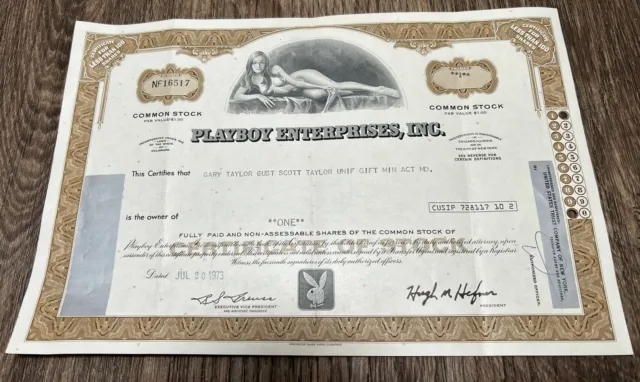 Play Boy Enterprises Stock Certificate 1973 Hugh Hefner President