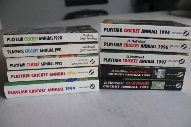 10 x Playfair Cricket Annual 1990 1991 1992 1993 1994 1995 1996 1997 1998 1999 3