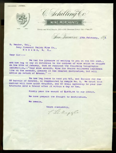 1880's 90's 1900's EARLY CALIFORNIA WINE COMPANIES LETTERHEAD LOT