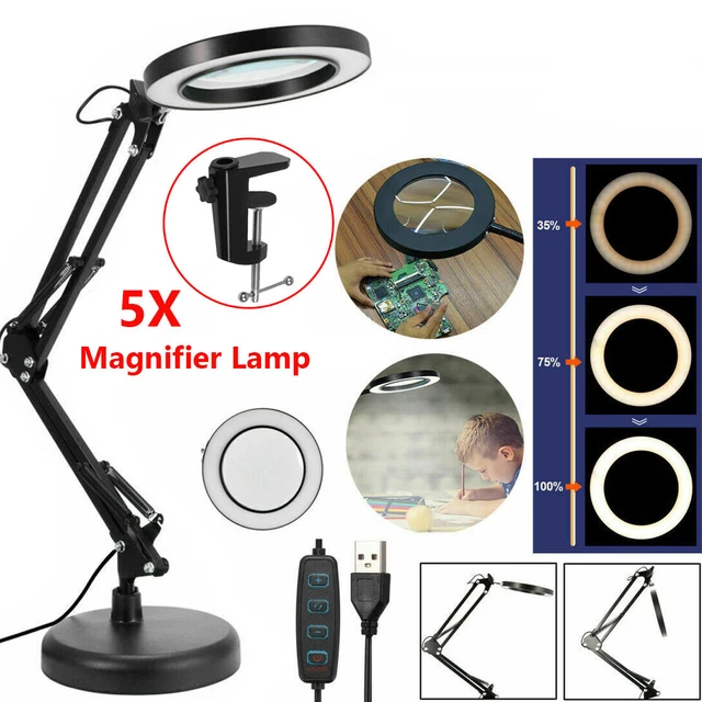 5X USB Magnifying Light Magnifier Desktop Table Work Bench Tattoo Stand & Clamp