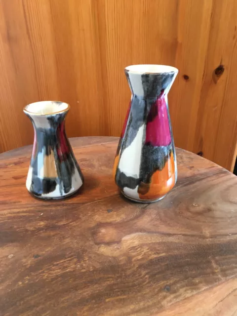 Retro German Vases Bay Keramic Pair 50's MCM Lustreware 15 & 10 cm Tall