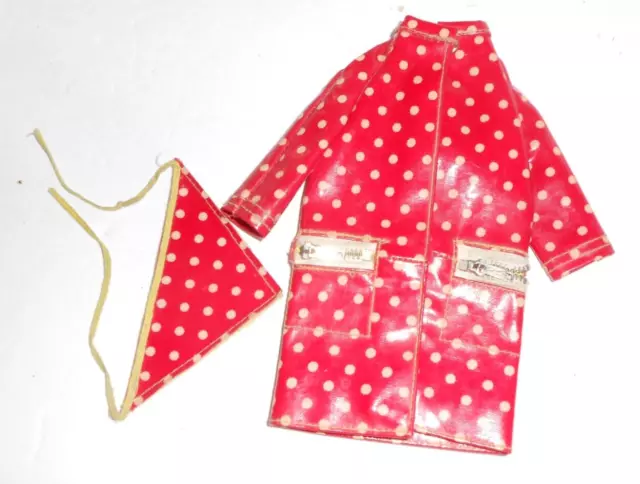 Vintage Francie Barbie Polka Dots Rain Drops Outfit 1255 Raincoat Scarf 1966 Mod