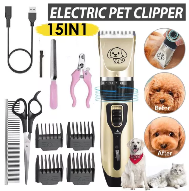 Professional Pet Hair Trimmer Kit Dog Cat Electric Shaver Scissors Grooming Clip