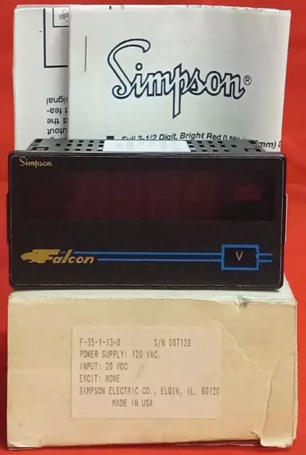 Simpson Falcon F35 Series  Dc Voltage Indicator 3-1/2 Digit 12/24Vdc F-35-1-12-0