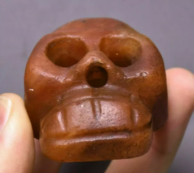 6CM Old China Hongshan Culture Red Crystal Carved Skull Head Pendant Amulet