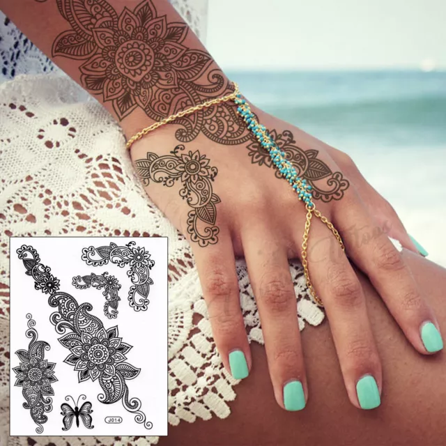 Henna Temporary Tattoo Set - Black Mandala Kit Lace Transfer Stickers Waterproof