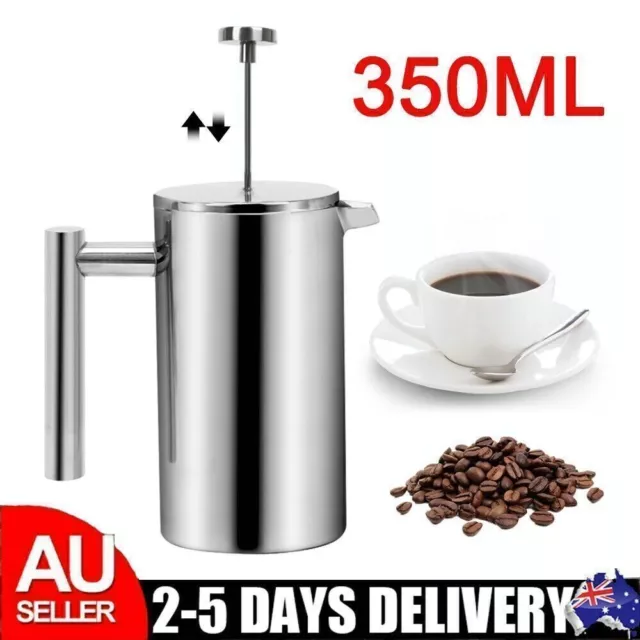 AU 350ML Stainless Steel Double Wall French Coffee Press Tea Pot Plunger Maker