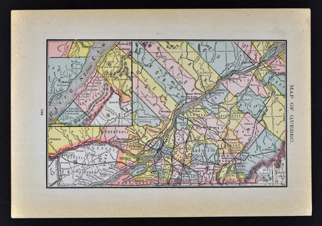 1884 McNally Map Quebec Montreal Ottawa Sorel Richmond St. Lawrence River Canada