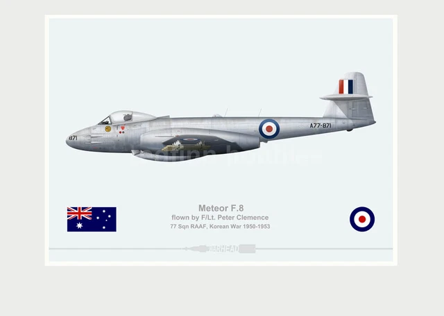 WARHEAD ILLUSTRATED METEOR F.8 77 Sqn RAAF A77-871 MG Aircraft Print £ ...
