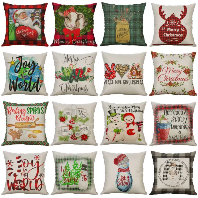 Mooey Christmas Joy to the Worlds Throw pillow Covers Xmas Snowman Cushion Cover