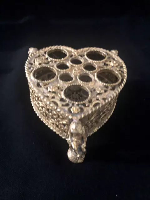 Vintage Victorian Brass Filigree Ornate Lipstick Holder Heart  Hollywood Regency