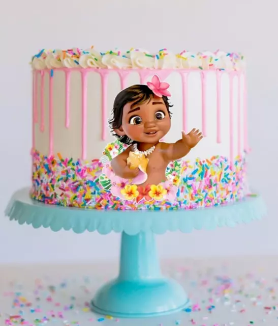 1 x BABY MOANA Cake Topper Edible Wafer Card Birthday Party Toppers DISNEY 10cm