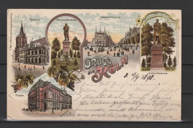 Litho AK Gruss aus Köln, 5 Ansichten, 1898 #1096873