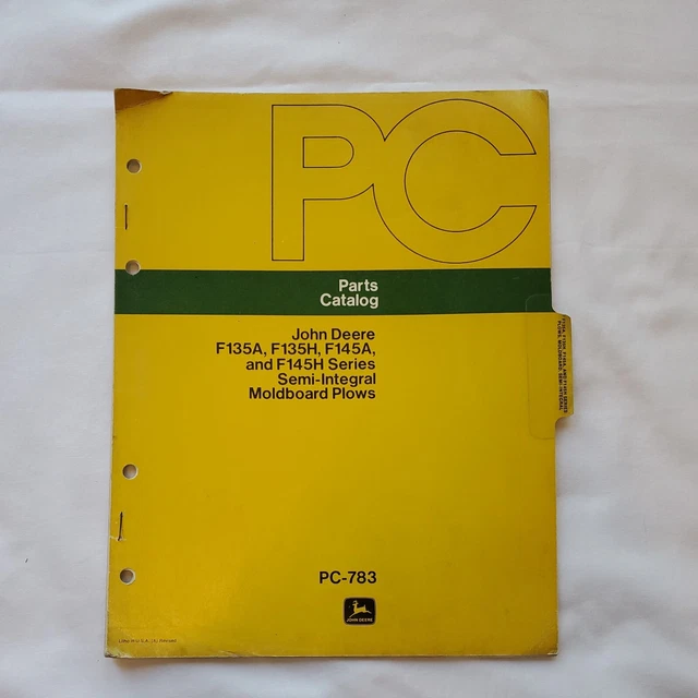 John Deere F135A, F135H, F145A, F145H Parts Catalog Moldboard Plows Vintage