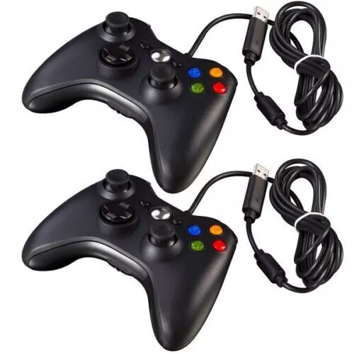 2 X Controller Joystick Xbox 360 Joypad Compatibile Pc Cavo Usb Bianco Nero Filo