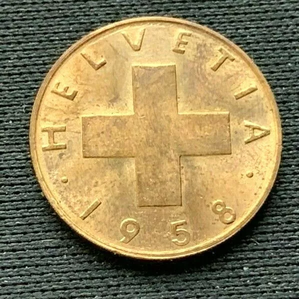1958 B Switzerland 1 Rappen Coin BU UNC    High Grade   bronze   #B042