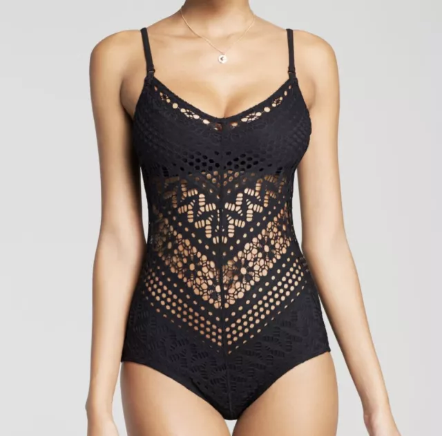 Robin Piccone Mia Sheer Crochet Lace One Piece Bathing Swim Suit Swimsuit 6 S