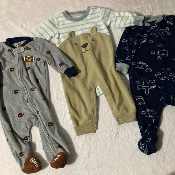 Carters 3PC Fleece Footie Pajama & Sleep Suit Bundle - Size 6M
