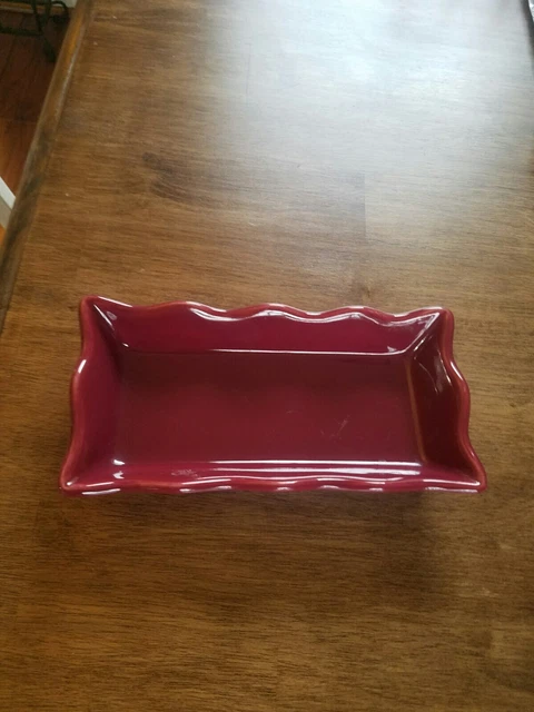 Henn Pottery Red Spongeware Wavy Edge Rectangular Tray Dish