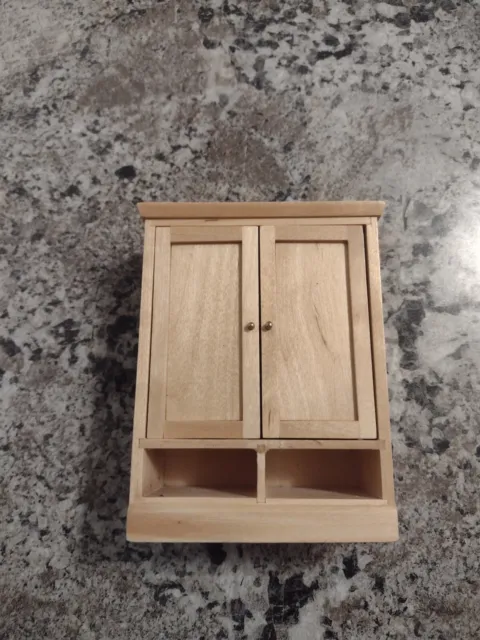 Dollhouse Miniature Upper Kitchen Cabinet Walnut Finish 1:12 Scale Cabinet