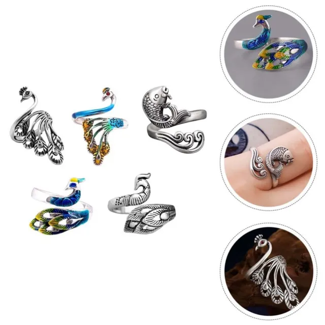 5 Pcs Adjustable Ring Hook Silver Plated Alloy Lovers Womens Gifts