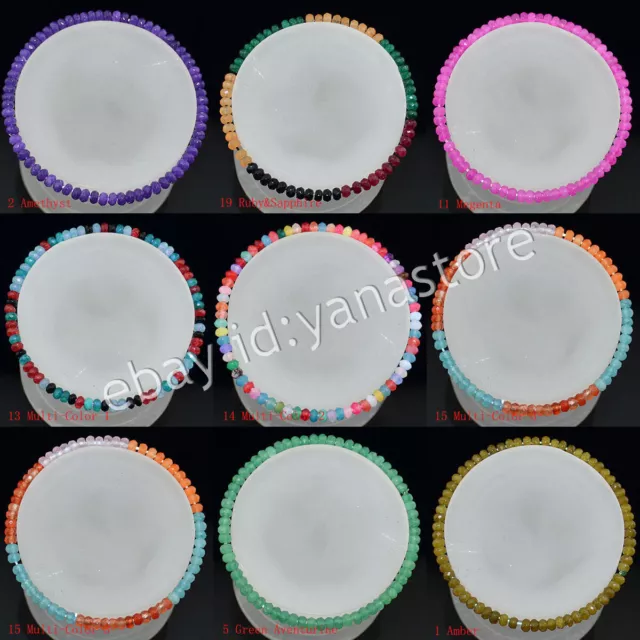 Mehrfarbig 2x4mm Facettiert Edelsteine Rondelle Perlen Elastisch Armband 7.5''
