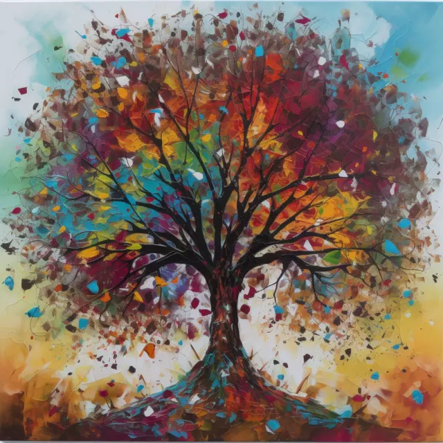 Tree Of Life Colourful Oil Art Luxury Canvas Wall Picture Print Colourful