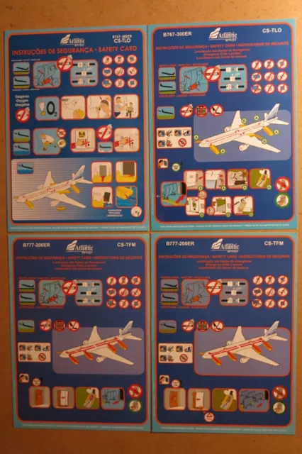 euro Atlantic airways - 4 x Safety Cards B767-300 + 777-200 ++ selten/rare !!!