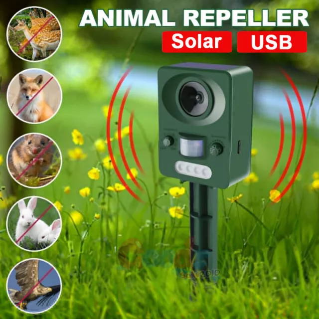 USB Animal Repeller Ultrasonic Solar Power Outdoor Pest Cat Mice Deer Sensor