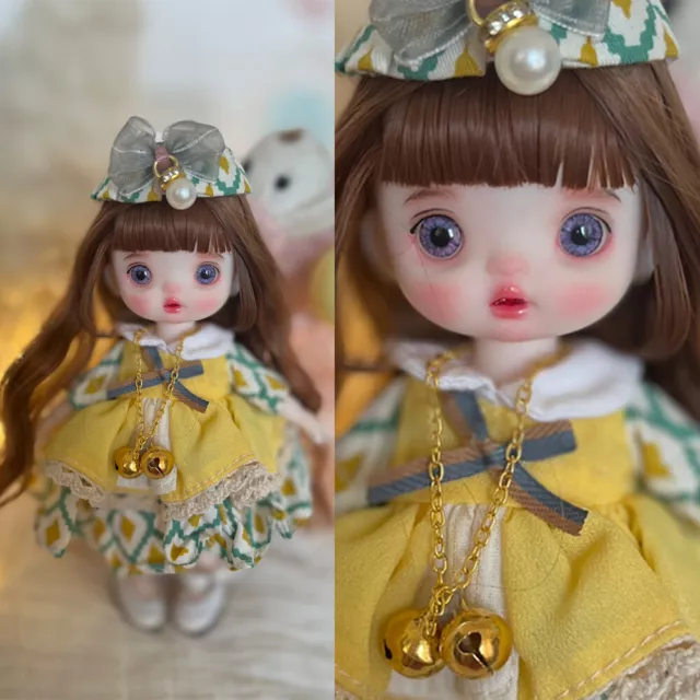 1/8 BJD Doll Mini Girl Doll Cute Face Dress Shoes Headwear Full Set Kids Toys