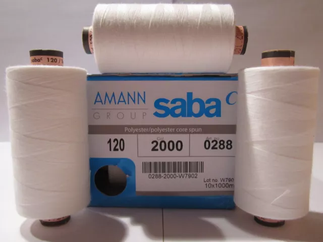 (0,003€/1m)    5 x 1000 m Amann / Saba Nähgarne Stärke 120 Farbe : Weiß   2000