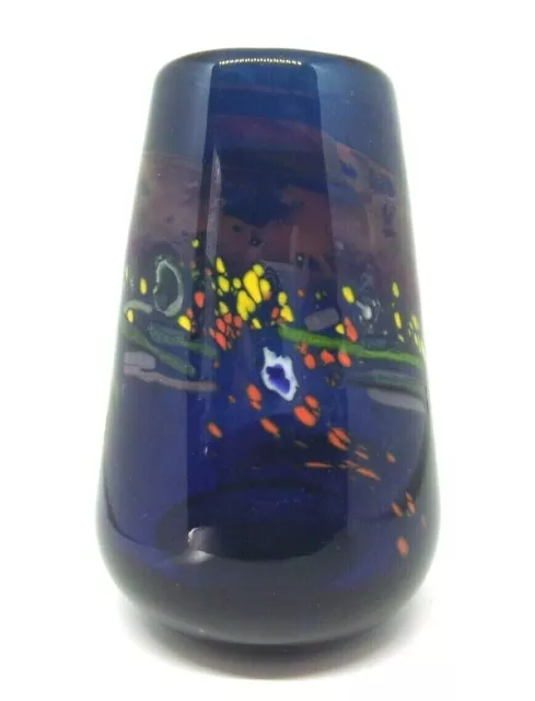 Hand-Blown Cobalt Blue Art Glass Vase EUC