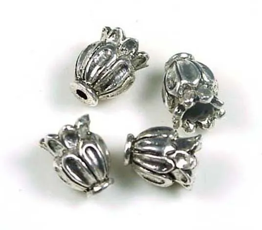 6 Antique Silver Pewter Blossom Flower Space Beads 13x9mm