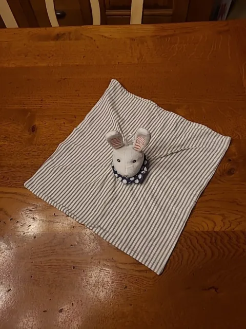 Doudou plat lapin rayé blanc bleu foulard pois LEKA Ikea ÉTAT NEUF JAMAIS SERVI